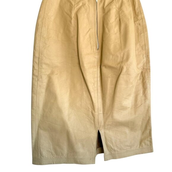 AMATI TAN CREAM LEATHER MIDI PENCIL SKIRT WOMENS VINTAGE 5 / 6 24” - Picture 2 of 7